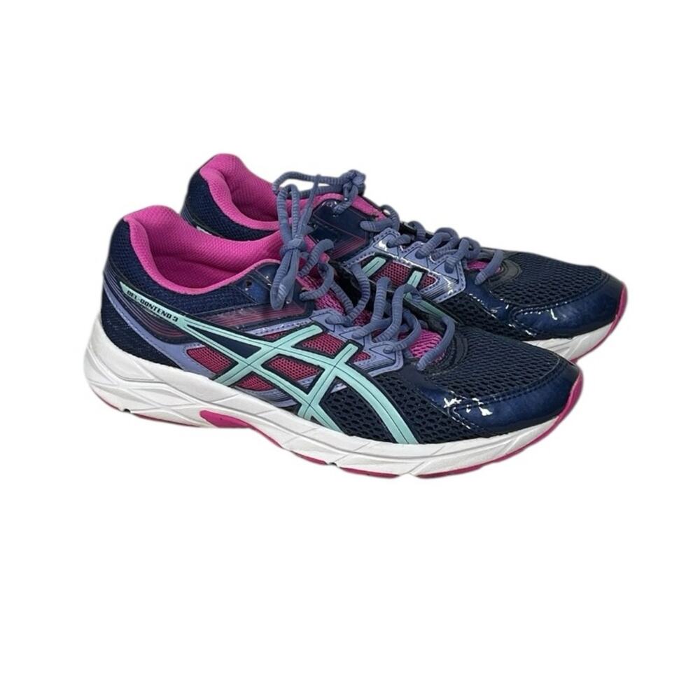 ASICS Gel Contend 3 Women’s 8.5 Running Shoes Blue Pink Gym Trainers Cushioned